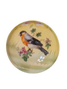 Antique 'Prov Saxe E.S. Germany Dresser Jar Trinket Box Hand Painted Bird